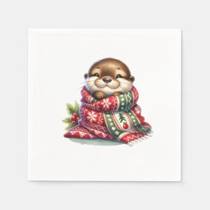 Serviette En Papier La Otter de Noël dans une écharpe