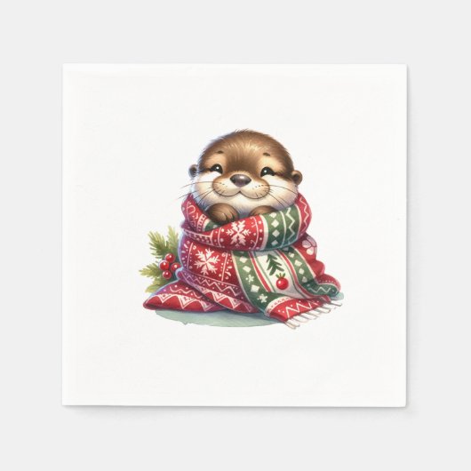 Serviette En Papier La Otter de Noël dans une écharpe (Devant)