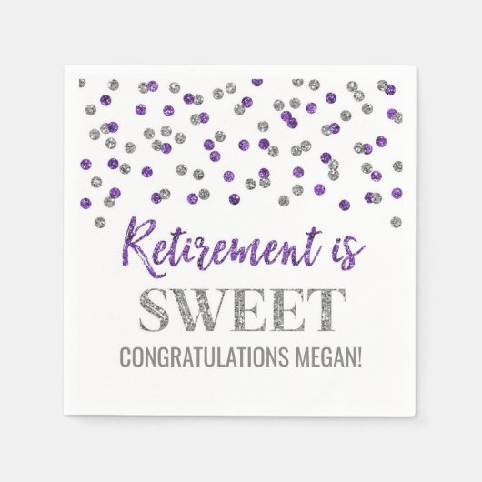 Serviette En Papier La retraite Confetti en argent violet est douce (Devant)