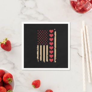 Serviette En Papier La Saint-Valentin Cœurs de drapeau américain 