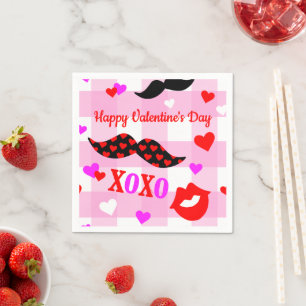 Serviette En Papier La Saint Valentin Moustaches Love and Kisses Papie