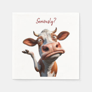 Serviette En Papier La vache sotte - "Sérieusement ?" Conception amusa