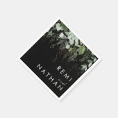 Serviette En Papier La verdure et la feuille d'or | Mariage noir (Coin)