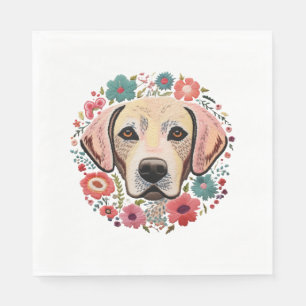 Serviette En Papier Laboratoire jaune Labrador avec fleurs florales Br