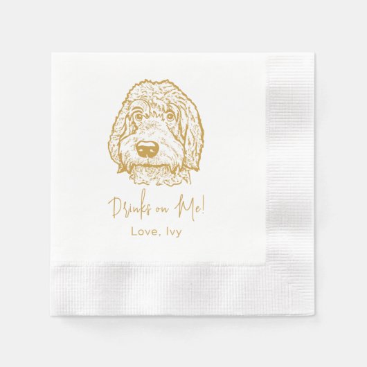 Serviette En Papier Labradoodle Chien Dessin main personnalisé (Devant)