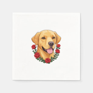 Serviette En Papier Labrador avec des roses rouges