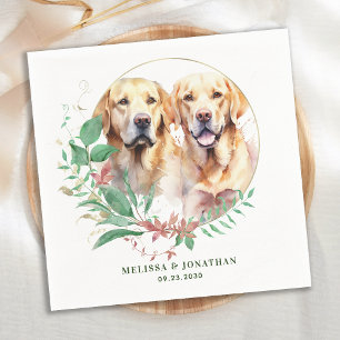 Serviette En Papier Labrador Retriever Moderne Botanique Floral Mariag