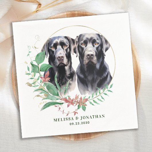 Serviette En Papier Labrador Retriever Moderne Botanique Floral Mariag
