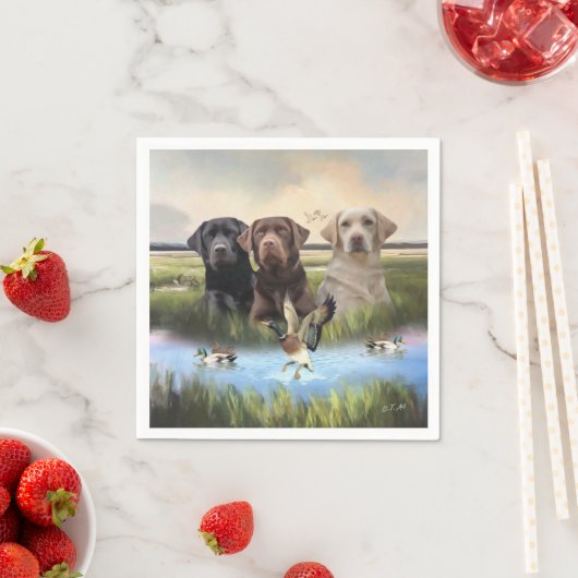 Serviette En Papier Labrador Retrievers, (Chasse aux chiens) (En situation)