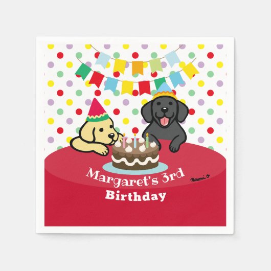 Serviette En Papier Labradors noir et jaune personnalisés Anniversaire (Devant)