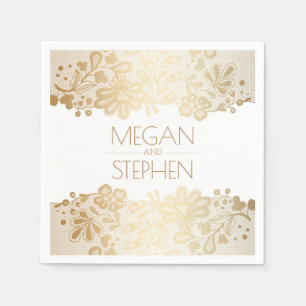 Serviette En Papier Lace Elegant or et Mariage blanc