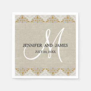 Serviette En Papier Lace Linen Or Rustique Mariage Papier Napkins