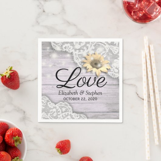 Serviette En Papier Lace wedding shower Sunflower Bois Lumières (En situation)