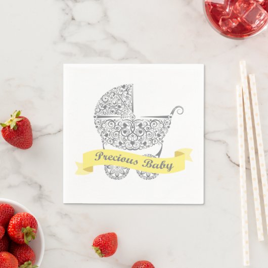Serviette En Papier Lacy Baby Carriage Napkin Jaune 1 (En situation)