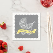Serviette En Papier Lacy Baby Carriage Napkin Jaune & Grey (En situation)