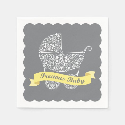 Serviette En Papier Lacy Baby Carriage Napkin Jaune & Grey (Devant)