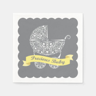 Serviette En Papier Lacy Baby Carriage Napkin Jaune & Gris