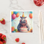 Serviette En Papier L'adorable hippo fête l'anniversaire avec du gâtea (En situation)