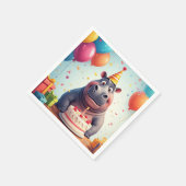 Serviette En Papier L'adorable hippo fête l'anniversaire avec du gâtea (Coin)