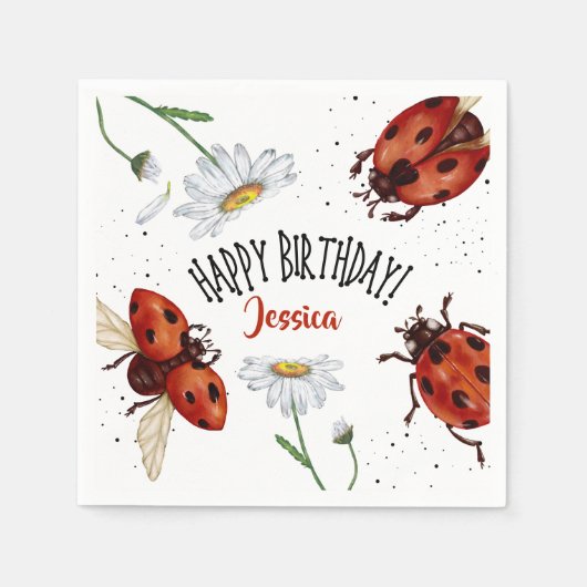 Serviette En Papier Lady Bug Anniversaire Garden Party (Devant)