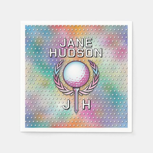 Serviette En Papier Lady Golfer Personnalisé Conception Monogramme (Devant)