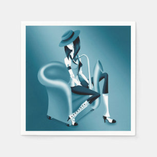 Serviette En Papier Lady Saxophoniste - Serviettes de soirée inspirées