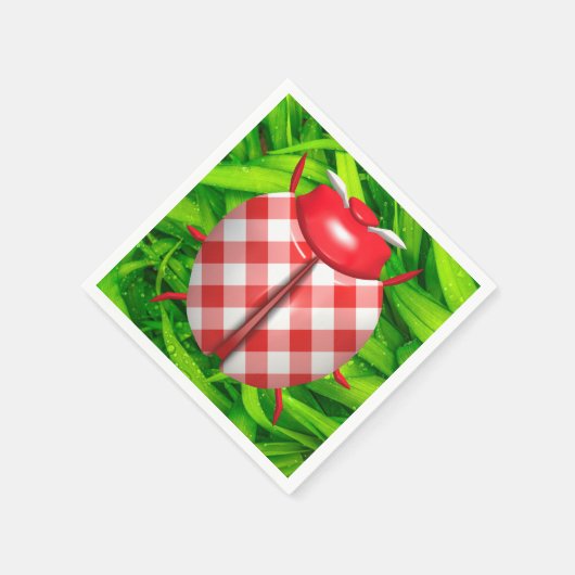 Serviette En Papier Ladybug dans l'herbe verte rouge en vichy vérifier (Coin)