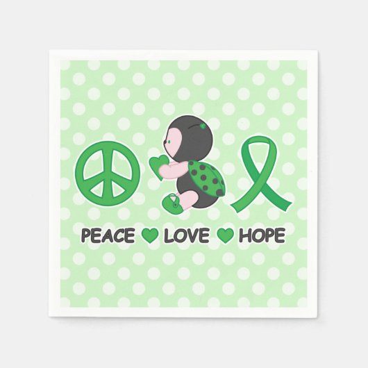Serviette En Papier Ladybug Peace Love Hope Green Awareness Ruban (Devant)