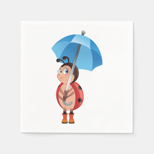 Serviette En Papier Ladybug Sous Un Parapluie (Devant)
