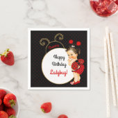 Serviette En Papier Ladybug Thème Baby Girl Red & Black Dots (En situation)