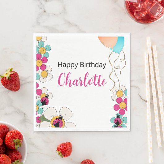 Serviette En Papier Ladybugs et Fleurs Fête d'anniversaire (En situation)