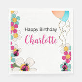 Serviette En Papier Ladybugs et Fleurs Fête d'anniversaire (Devant)