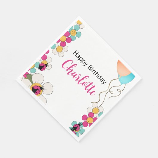 Serviette En Papier Ladybugs et Fleurs Fête d'anniversaire (Coin)