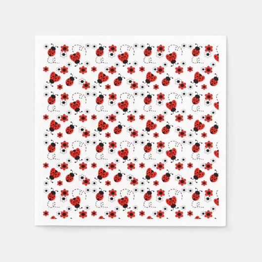 Serviette En Papier Ladybugs Floral Rouge (Devant)