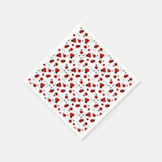 Serviette En Papier Ladybugs Floral Rouge (Coin)