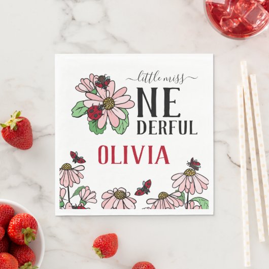 Serviette En Papier Ladybugs Pink Daisies Onederful Birthday Party (En situation)