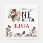 Serviette En Papier Ladybugs Pink Daisies Onederful Birthday Party (Devant)