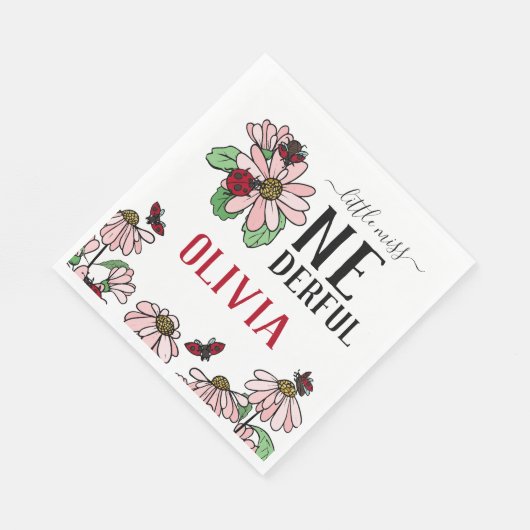 Serviette En Papier Ladybugs Pink Daisies Onederful Birthday Party (Coin)