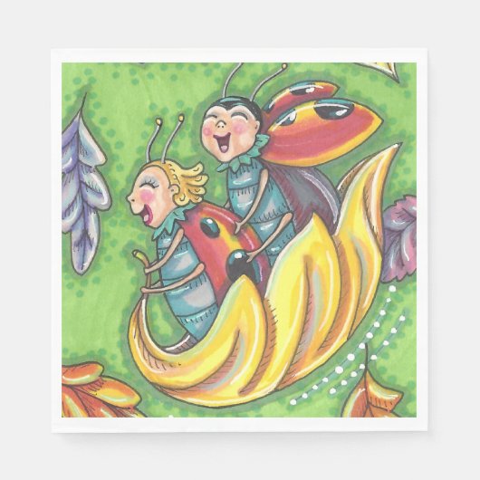 SERVIETTE EN PAPIER LADYBUGS QUI RETOURNENT SUR LES FEUILLES D'AUTOMNE (Devant)