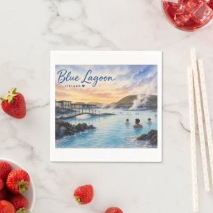 Serviette En Papier Lagon bleu Islande bain thermal aquarelle