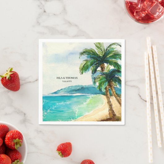 Serviette En Papier Lagon de plage tropical | Palm Tree Paradise Maria (En situation)