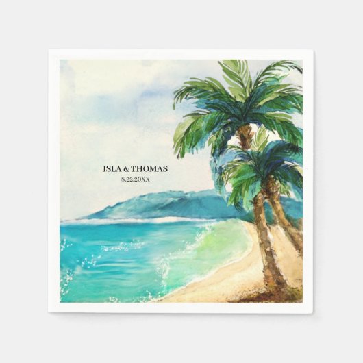 Serviette En Papier Lagon de plage tropical | Palm Tree Paradise Maria (Devant)