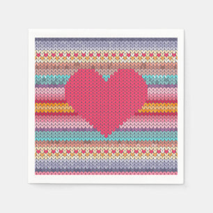 Serviette En Papier Laine coeur rétro faux tricot arc-en-ciel valentin