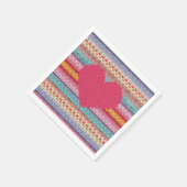 Serviette En Papier Laine coeur rétro faux tricot arc-en-ciel valentin (Coin)