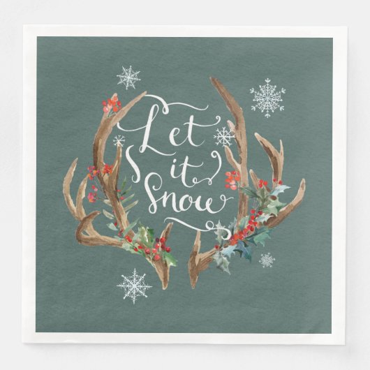 Serviette En Papier Laisser la neige / cerfs Antlers avec Fleurs (Devant)