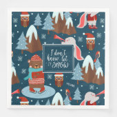 Serviette En Papier Laisser neiger mignon animal avec le nom Bleu Noël (Devant)