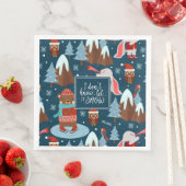 Serviette En Papier Laisser neiger mignon animal avec le nom Bleu Noël (En situation)