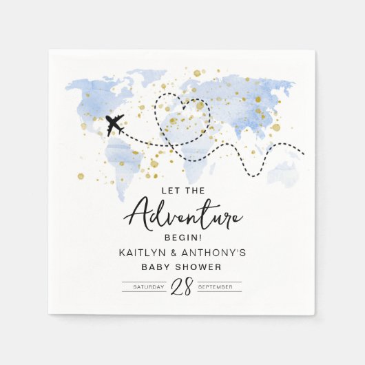Serviette En Papier "Laissons Commencer L'Aventure !" Baby shower Cart (Devant)