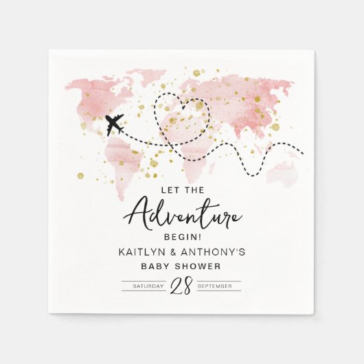Serviette En Papier "Laissons Commencer L'Aventure !" Baby shower Cart (Devant)