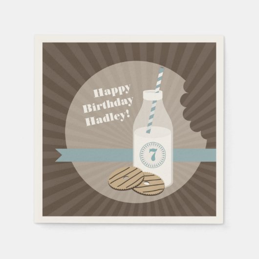 Serviette En Papier Lait + Cookies Anniversaire - Bleu (Devant)